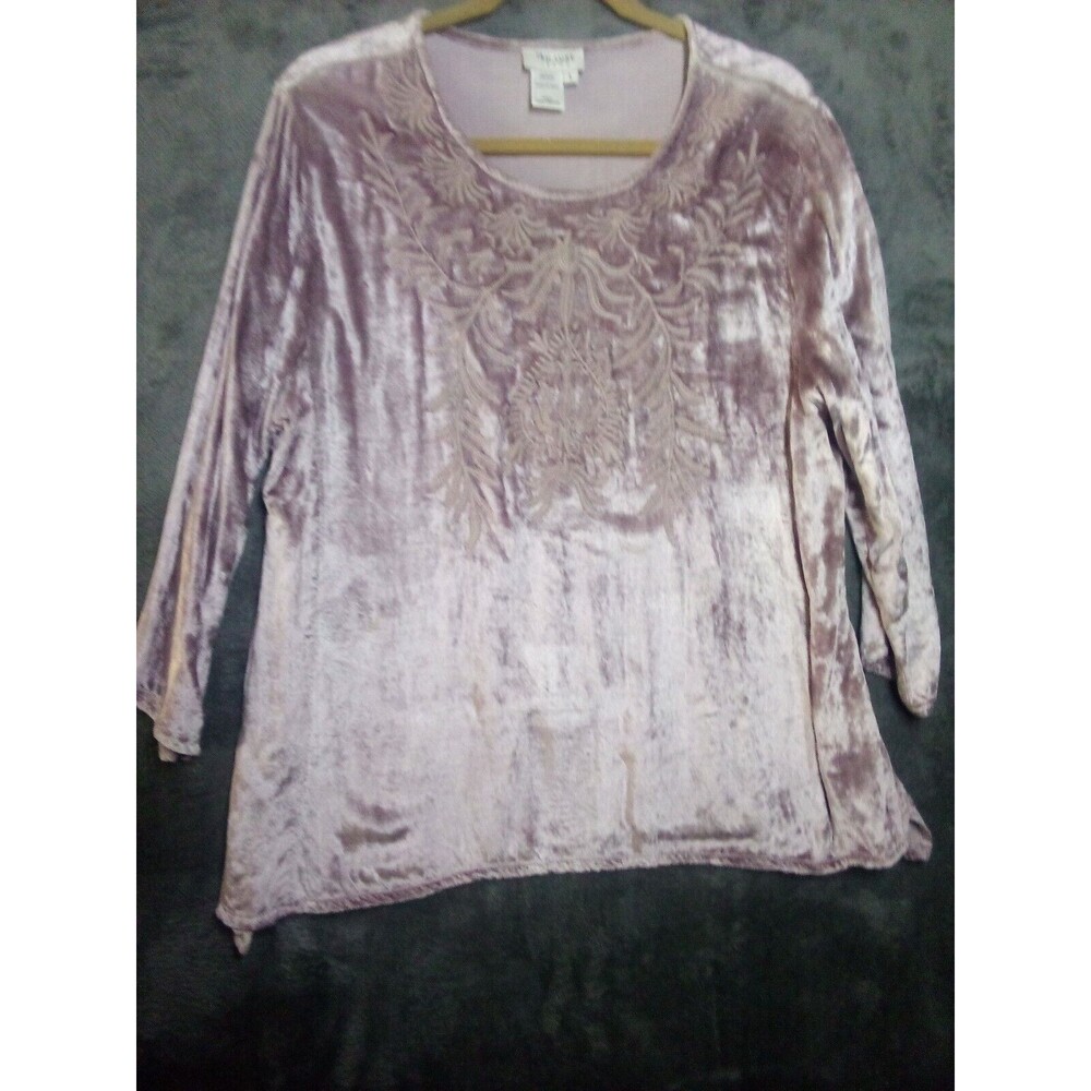 Tru Luxe Jeans Tonal Pink Embroidered Washed Velvet 3/4 Sleeve Size Large